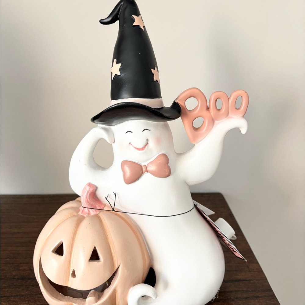 👻 PASTEL PINK Smiling Ghost + Pumpkin Boo Home Decor Light Up Sign NEW